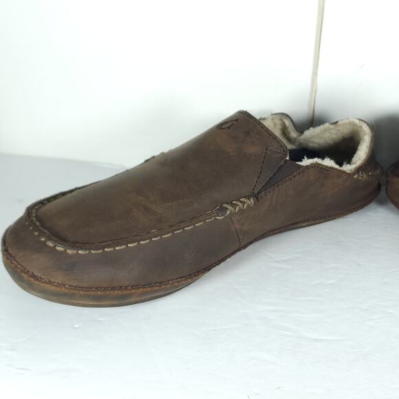 OluKai Men\'s Moloa US 10 Brown Leather Shearling Convertible Slippers Loafers main image 15